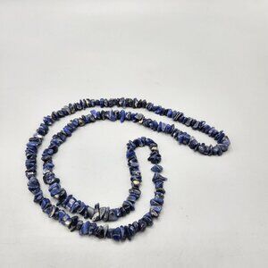 Lapis Lazuli Chip Beaded Blue Stone Necklace 32" Boho Long